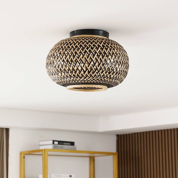 Plafoniera soffitto Nerys Lindby, dimmerabile, Legno scuro, Soggiorno / Sala da pranzo, Legno, Campagna / Rustiche, Plafoniera