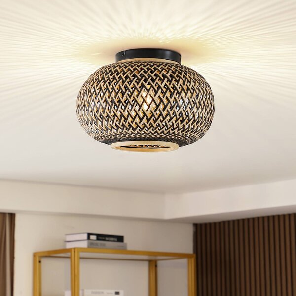 Plafoniera soffitto Nerys Lindby, dimmerabile, Legno scuro, Soggiorno / Sala da pranzo, Legno, Campagna / Rustiche, Plafoniera