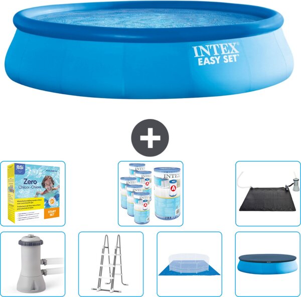Piscina gonfiabile rotonda Easy Set di Intex - 457 x 107 cm - blu - inclusa pompa - scaletta - telo di fondo - confezione di manutenzione della copertura - filtro - tappetino solare