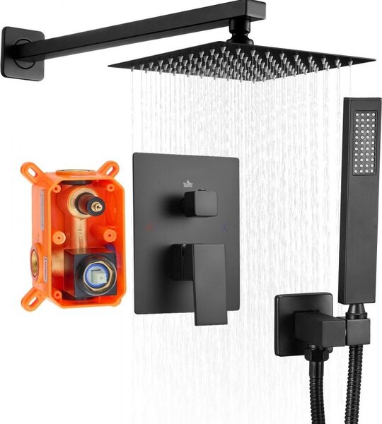 Set di miscelatori per doccia nero opaco - con soffione a pioggia quadrato da 203 mm - Set di miscelatori per bagno