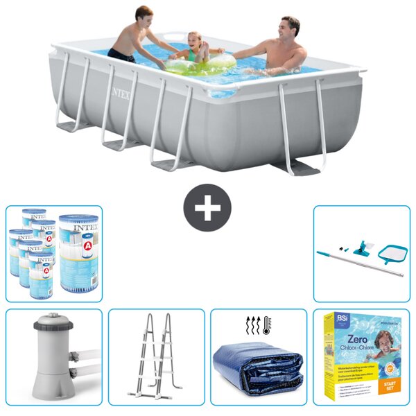 Piscina Intex rettangolare con struttura a prisma - 300 x 175 x 80 cm - grigio - inclusa pompa - scaletta tenda da sole - pacchetto manutenzione - filtro - kit di pulizia
