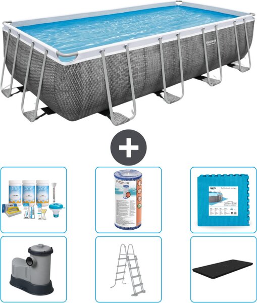 Piscina rettangolare Power Steel Bestway - stampa rattan - 549 x 274 x 122 - inclusa pompa - scaletta - copertura pacchetto manutenzione - filtro - pavimento in piastrelle