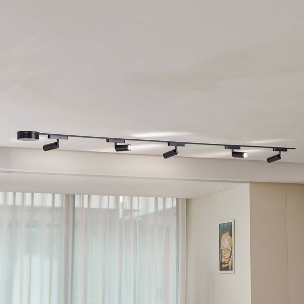 Sistema a binario 48V Lumaro Faretti 5 luci nero Ø 4cm dimmerabile Lindby,, Nero, Soggiorno / Sala da pranzo, Metallo, Moderno