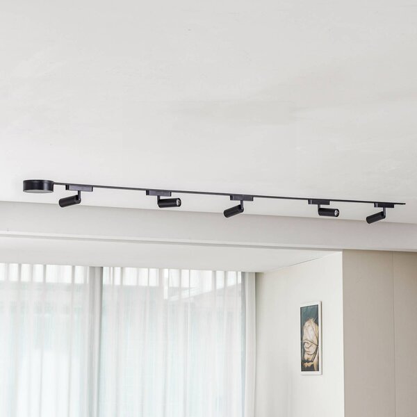 Sistema a binario 48V Lumaro Faretti 5 luci nero Ø 4cm dimmerabile Lindby,, Nero, Soggiorno / Sala da pranzo, Metallo, Moderno