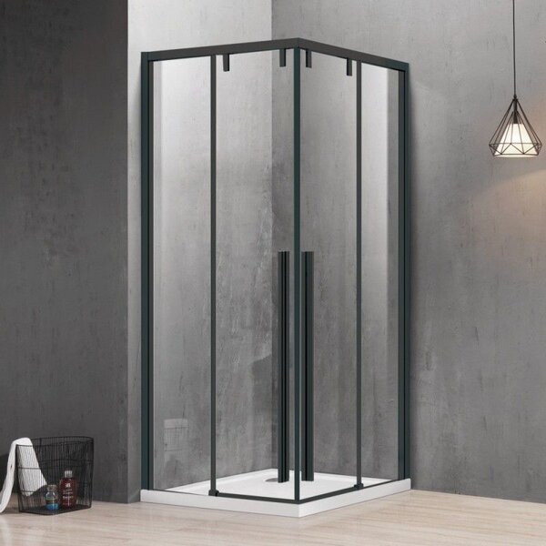 Kamalu box doccia nero 80x100 angolare doppio scorrevole vetro 8mm | ksa1000b