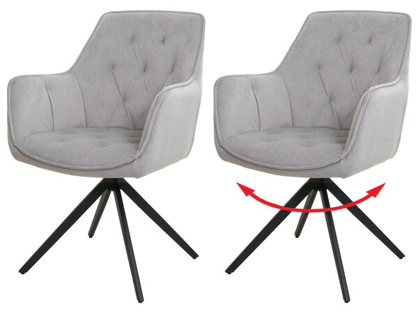 Set di 2 sedie per sala da pranzo HWC-L80, sedia da cucina sedia imbottita con braccioli, girevole, metallo tessuto/tessuto ~ grigio chiaro