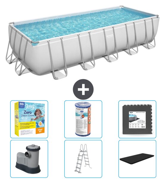 Piscina rettangolare Bestway Power Steel - 640 x 274 x 132 - Grigio - compresa pompa - scaletta - copertura pacchetto manutenzione - filtro - pavimento in piastrelle