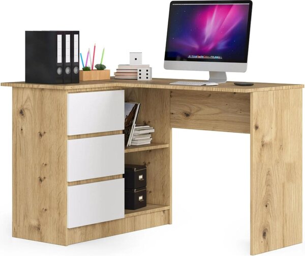 Scrivania Angolare B16 CLP SINISTRA OAK ARTISAN BIANCO con Ripostiglio e Piano in Laminato Resistente