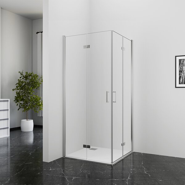 Cabina doccia 90x90 MARWELL Shine Square cromo Doccia angolare pieghevole - 90x90x195cm - con direzione di rotazione su entrambi i lati - con EasyClean - profili in alluminio di alta qualità
