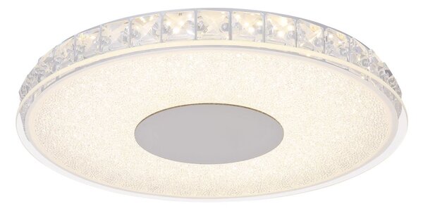 Globo Lighting plafoniera in metallo argento metallizzato, vetro opalino, cristalli di plastica trasparenti, ø: 300mm, H: 40mm, incl. LED 16W 230V, sorgente 2230lm, potenza 1080lm, 4000K