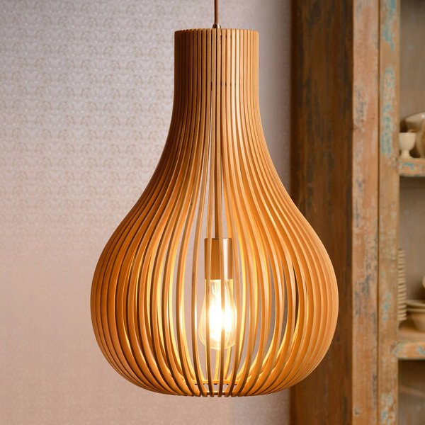 Lucide Lampada a sospensione Bodo, dimmerabile, Legno chiaro, Soggiorno / Sala da pranzo, Legno, Scandinavo, Lampada a sospensione