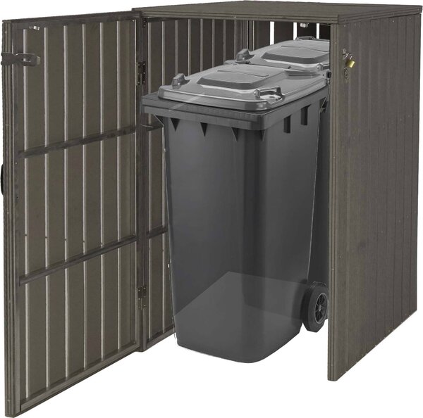 XL 1/2 WPC coperchio del cestino HWC-J28, cestino per rifiuti, metallo effetto legno, espandibile ~ grigio