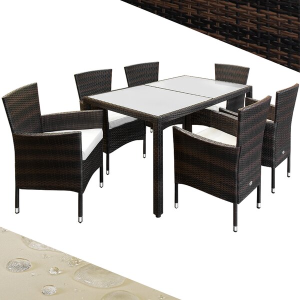 Casaria Tavolo e Sedie da Giardino Polyrattan Sedie Impilabili Cuscini 7cm Set da Pranzo Esterno