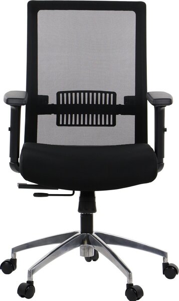 Sedia da ufficio ergonomica girevole RIVERTON M/L/AL, braccioli regolabili, schienale in rete, seduta scorrevole (avanti-indietro), base in alluminio, nero