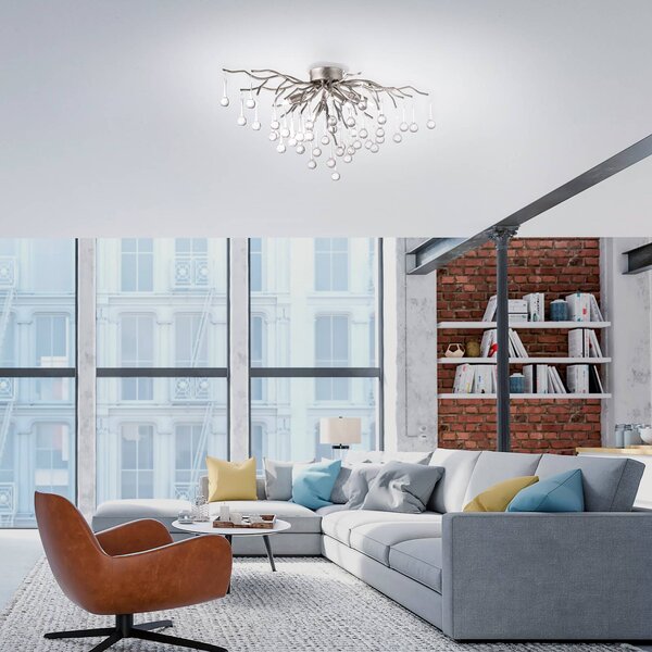 Paul Neuhaus Plafoniera soffitto Icicle, Alluminio / Grigio / Zincato, Soggiorno / Sala da pranzo, Vetro, Plafoniera