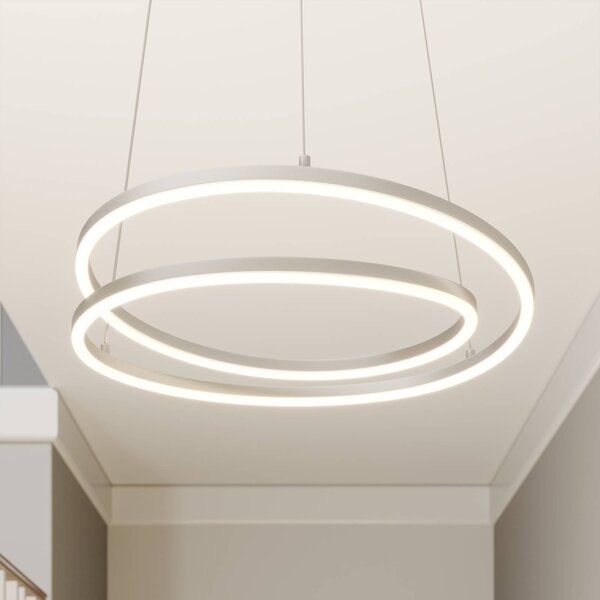 Lampada LED a sospensione Davian di Lindby, color nichel, Ø 49 cm, dimmerabile, Alluminio / Grigio / Zincato, Soggiorno / Sala da pranzo, Alluminio, Moderno