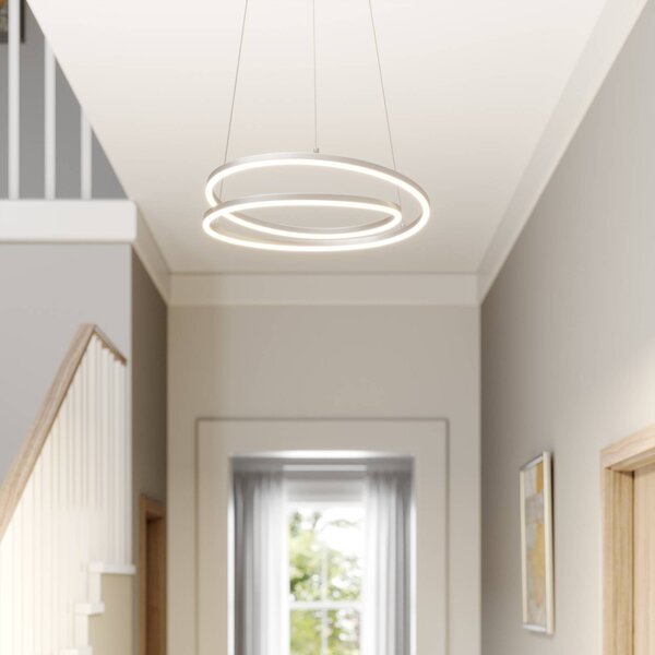 Lampada LED a sospensione Davian di Lindby, color nichel, Ø 49 cm, dimmerabile, Alluminio / Grigio / Zincato, Soggiorno / Sala da pranzo, Alluminio, Moderno