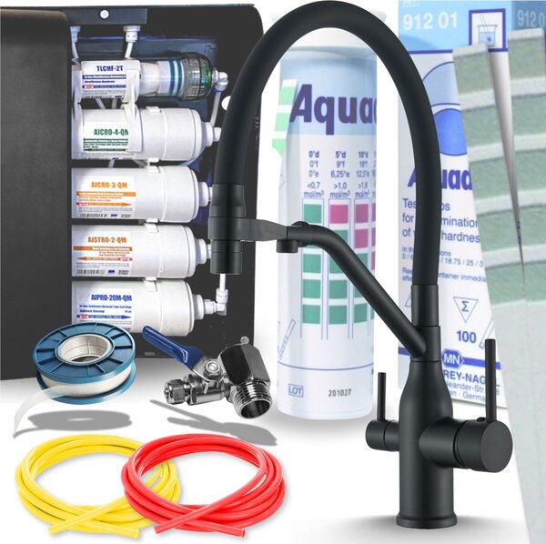 Rubinetto da cucina a 3 vie Ari Magneto con doccetta estraibile e beccuccio girevole 360, nero opaco, attacco filtro acqua