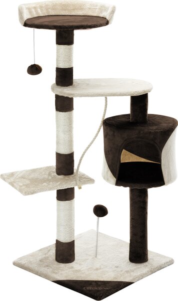 CADOCA Albero Tiragraffi 112 cm 3 Piattaforme 1 Cuccia per Gatti 2 Palline 1 Corda da Gioco Affila Unghie Gatto