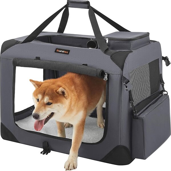 Panca per cani pieghevole Feandrea, box per il trasporto di cani, L, borsa per cani, tessuto Oxford, rete, traspirante, portatile, struttura in metallo, con maniglie, tasche