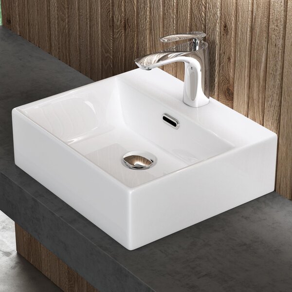 Doporro Lavabo Bagno in Ceramica Bianco Lucido 41 cm – Lavabo Sospeso o da Appoggio Piccolo con Foro Rubinetto e Troppopieno, Brüssel206