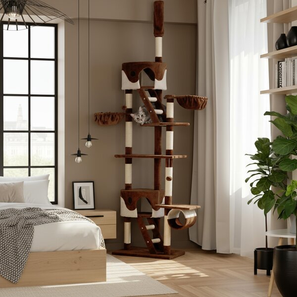 Belviona XXL tiragraffi con tenditore a soffitto, perfetto per il gioco e la cura degli artigli, altezza 230-250 cm, marrone/beige