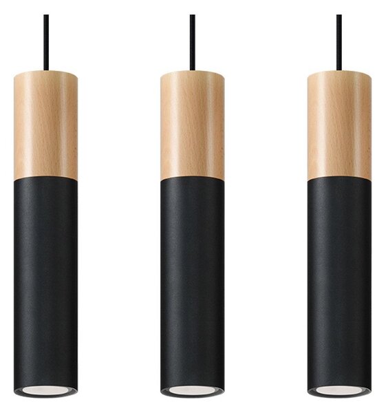 Lampada a sospensione PABLO 3 nero 3xGU10 10W acciaio/legno 90x6x45cm Sollux Lighting