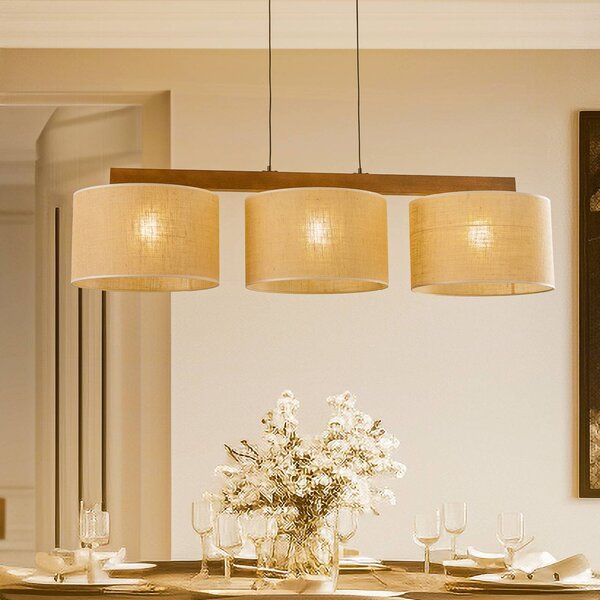 Lampada a sospensione Juta TK Lighting, dimmerabile, Legno chiaro, Soggiorno / Sala da pranzo, Tessuto / Stoffa / Seta, Lampada a sospensione