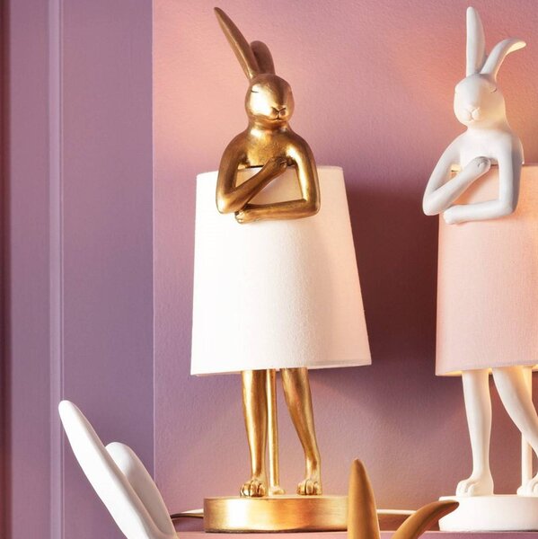 KARE Lampada da tavolo Animal Rabbit, Ottone / Oro, Soggiorno / Sala da pranzo, Tessuto / Stoffa / Seta, Design, Lampada da tavolo