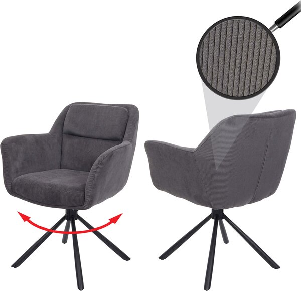 Set di 2 sedie per sala da pranzo HWC-K33, sedia da cucina Sedia, posizione girevole automatica, tessuto MVG ~ grigio velluto a coste