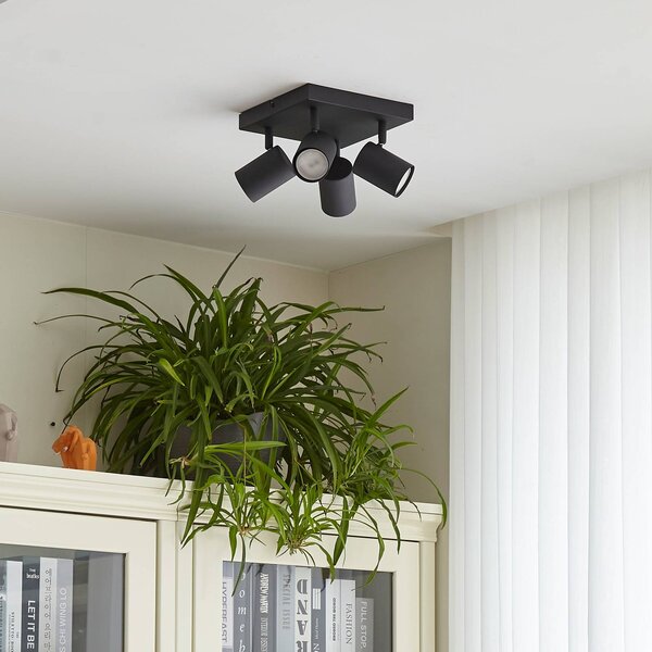 Faretto da soffitto Lindby Jorell, nero, 20 cm, a 4 luci. Jorell Lindby, dimmerabile, Nero, Studio / Ufficio, Metallo, Moderno, Faretto