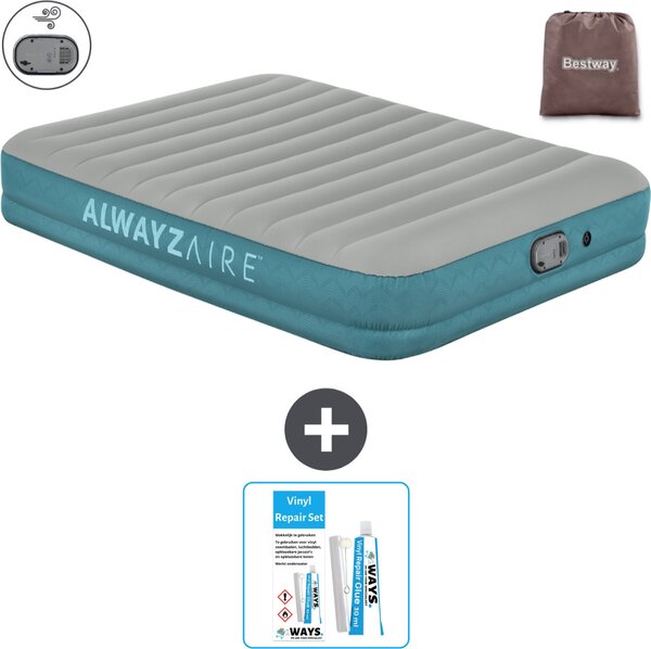 Materasso gonfiabile Bestway Alwayszair - 2 persone -152 x 203 x 36 cm - Grigio/Blu - Accessori inclusi