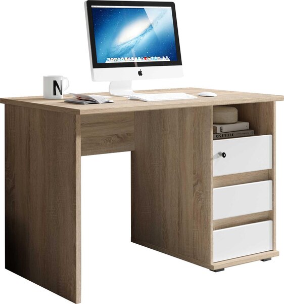 Scrivania Primos 110cm con 3 cassetti - rovere/bianco