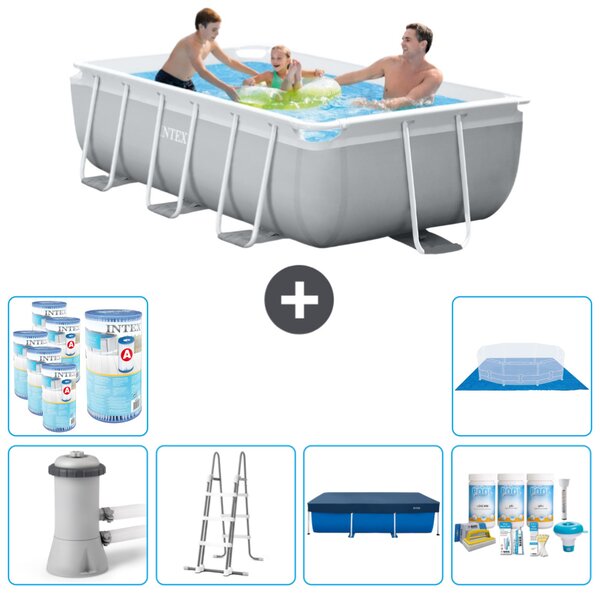 Piscina Intex con struttura a prisma rettangolare - 300 x 175 x 80 cm - grigio - inclusa pompa - copertura a scaletta - pacchetto manutenzione - filtro - telo di fondo