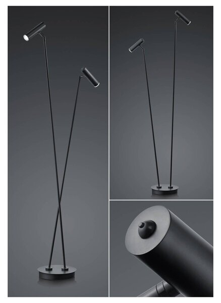 HELL Lampada da terra a LED Tom, dimmerabile, Nero, Soggiorno / Sala da pranzo, Acciaio Inox, Moderno, Lampada LED da terra