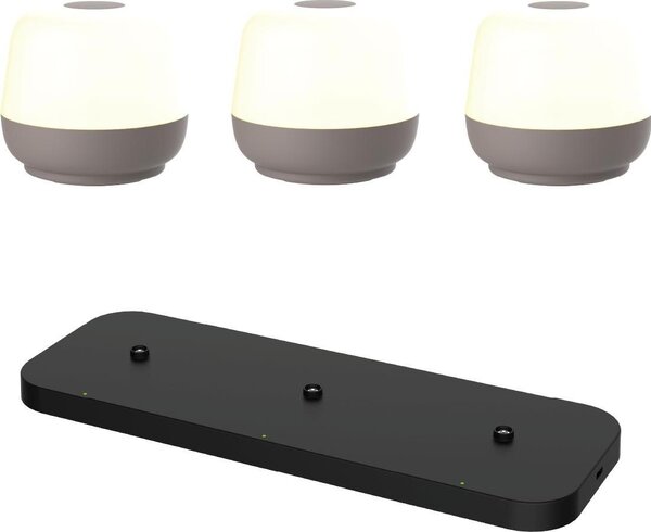 Lusso - Lampada da tavolo Naxos - Set di 3 - Taupe + Charger nero - H8 x Ø9