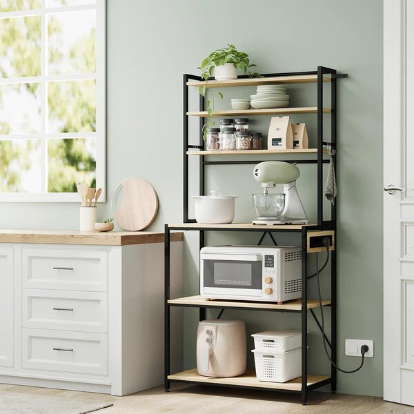 Scaffale da cucina - Scaffale per microonde Scaffale da panettiere - Misura XL - 80x39,5x167 cm - Ripiani multipli - Scaffale in piedi - Truciolato E1 e metallo - Rovere chiaro