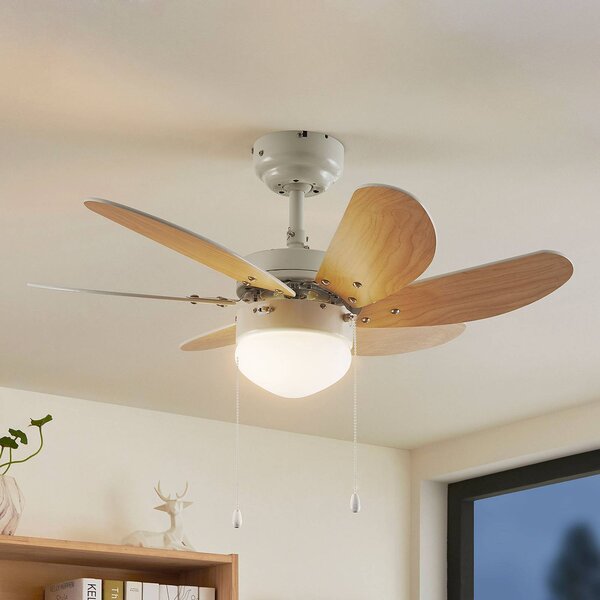 Lindby ventilatore da soffitto Minja, bianco, legno Minja, Bianco / Opale, Soggiorno / Sala da pranzo, Metallo, Moderno