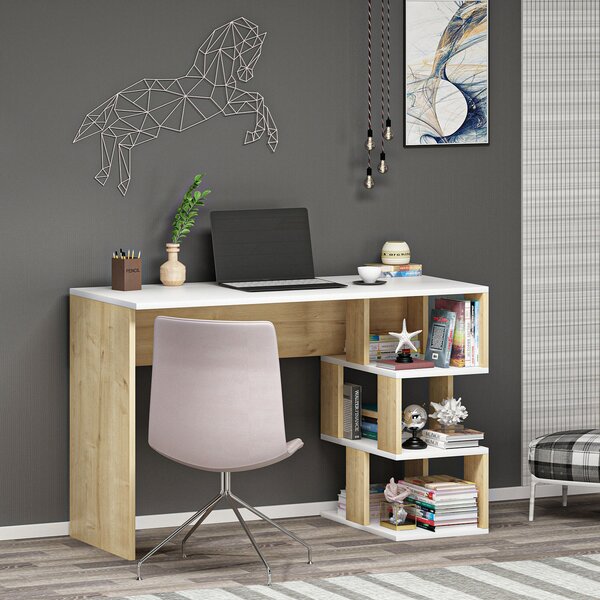 Skye Decor, Dardanos - Bianco, Rovere Zaffiro, Scrivanie, Bianco, 110 x 73,8 x 50 cm