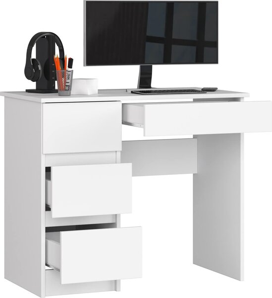 BDW scrivania da ufficio con 4 cassetti, scrivania da gioco, bianco a sinistra