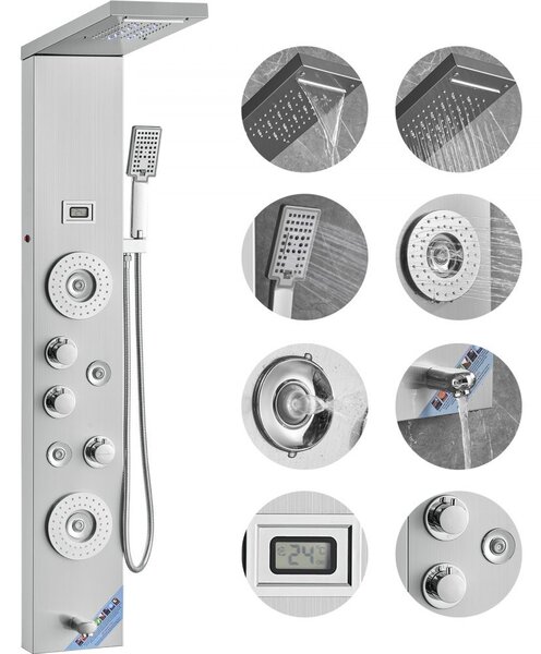Sistema di pannelli doccia - 6 modalità di doccia LED e display Torre del pannello doccia - cascata a pioggia 4 getti massaggianti per il corpo doccetta da bagno - tubo flessibile da 59 pollici - set doccia a parete