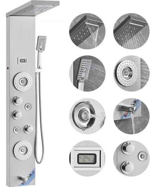 Sistema di pannelli doccia - 6 modalità di doccia LED e display Torre del pannello doccia - cascata a pioggia 4 getti massaggianti per il corpo doccetta da bagno - tubo flessibile da 59 pollici - set doccia a parete