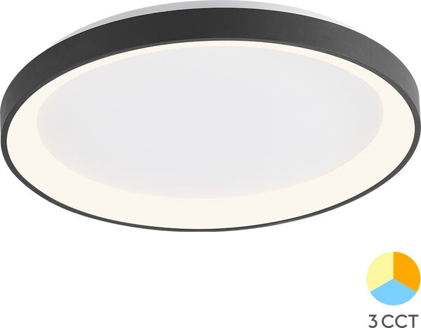 Plafoniera a LED Braytron 36 W, bianco caldo, bianco neutro, bianco freddo, 3CCT, 3200 lm, rotonda, nera, alluminio, IP20