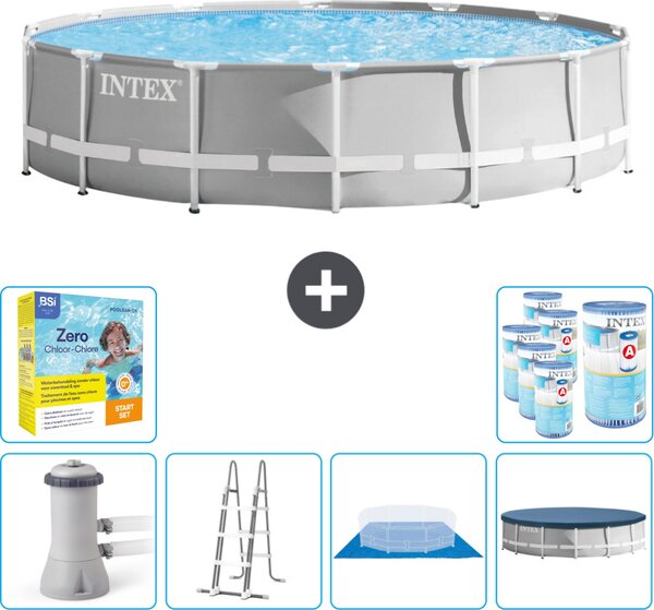 Piscina Intex Round Prism Frame - 427 x 107 cm - Grigio - inclusa pompa - scaletta - telo di fondo - pacchetto di manutenzione della copertura - filtro