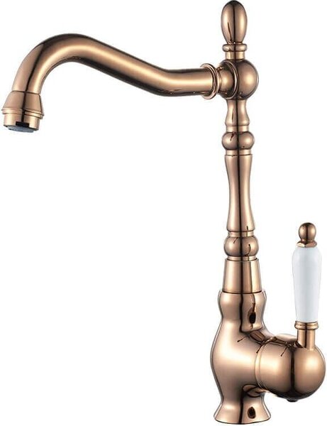 Miscelatore per lavello verticale di design con bocca a L, color rame