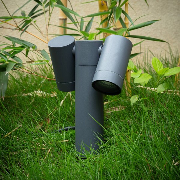 Faretto con picchetto PRIOS Tulimar, a 2 luci, antracite, IP65 Tulimar PRIOS, dimmerabile, Nero, Alluminio, Moderno