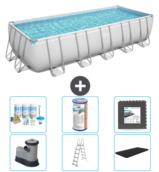 Piscina rettangolare Bestway Power Steel - 640 x 274 x 132 - Grigio - compresa pompa - scaletta - copertura pacchetto manutenzione - filtro - pavimento in piastrelle