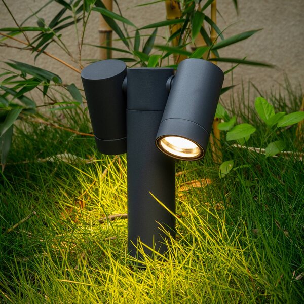 Faretto con picchetto PRIOS Tulimar, a 2 luci, antracite, IP65 Tulimar PRIOS, dimmerabile, Nero, Alluminio, Moderno