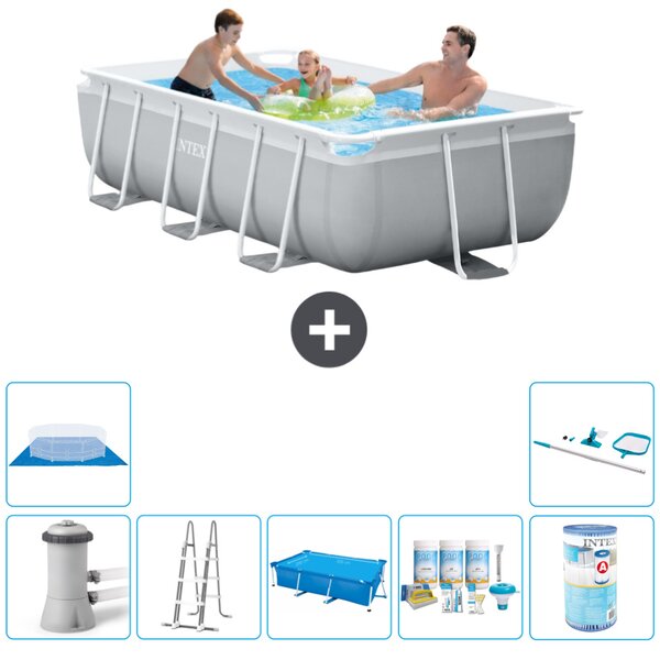 Piscina Intex con struttura a prisma rettangolare - 300 x 175 x 80 cm - grigio - compresa pompa - scaletta tenda da sole - pacchetto manutenzione - filtro - telo di fondo - kit di pulizia