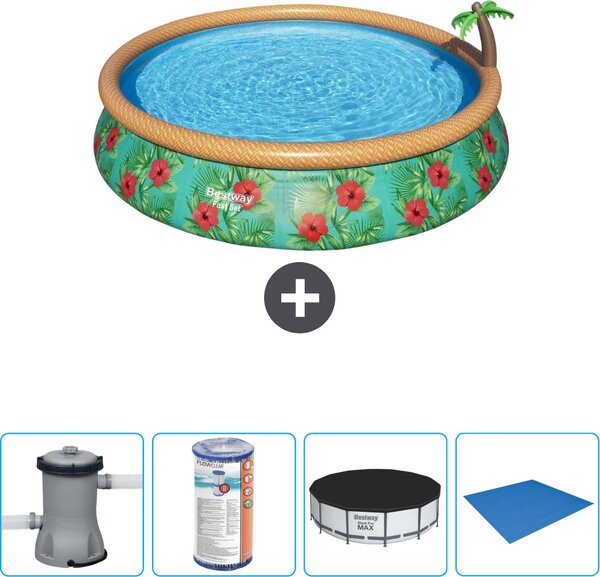 Piscina gonfiabile rotonda Bestway ad ambientazione rapida - Paradise Print - 457 x 84 cm - inclusa pompa - filtro - copertura - telo di fondo
